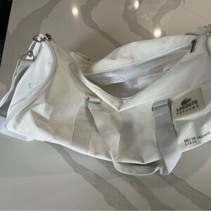 Lacoste White Canvas Travel Duffel with Logo Patch